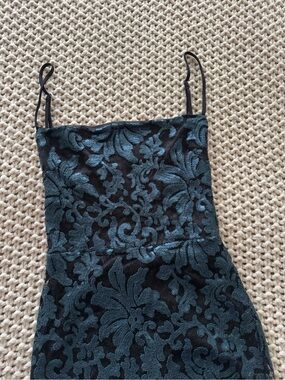 Lucy In The Sky - Squareneck Strappy Black Dress with Teal Sequins